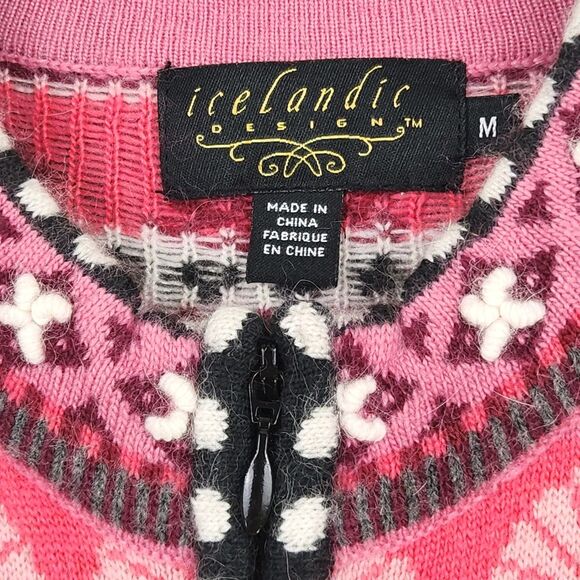 Islandic Design Angora Blend Cardigan Sweater Medium Crochet Floral Fair Isle - Picture 7 of 12